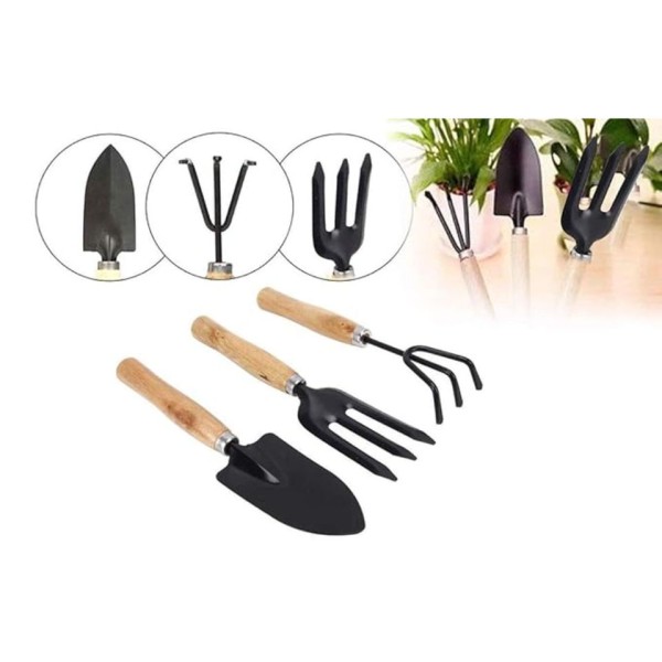 Durable Metal & Solid Wood 3-Piece Garden Tool Set