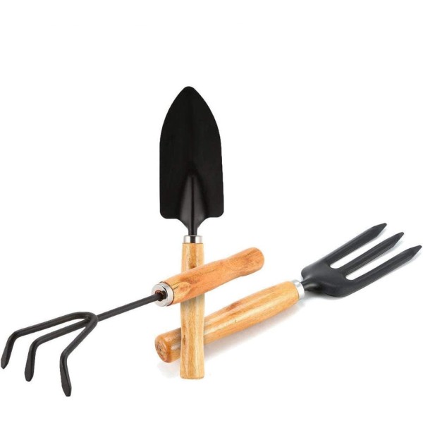 Durable Metal & Solid Wood 3-Piece Garden Tool Set