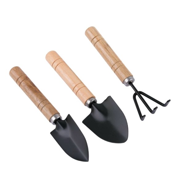Durable Metal & Solid Wood 3-Piece Garden Tool Set